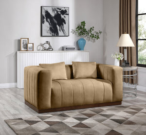 Meridian Furniture Mallina Channel Tufted Vegan Leather Sofa with Walnut Wood Base for Modern Living Rooms Tan 67 inches 44098Tan-L