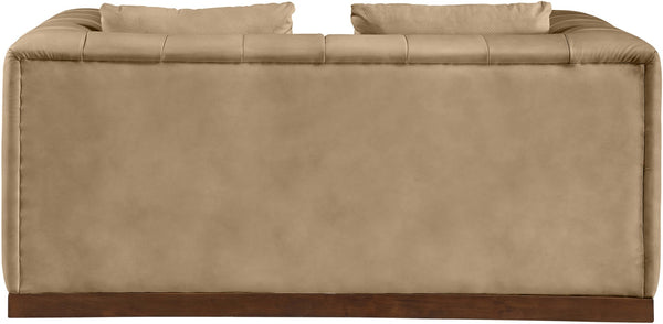 Meridian Furniture Mallina Channel Tufted Vegan Leather Sofa with Walnut Wood Base for Modern Living Rooms Tan 67 inches 44098Tan-L