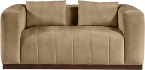 Meridian Furniture Mallina Channel Tufted Vegan Leather Sofa with Walnut Wood Base for Modern Living Rooms Tan 67 inches 44098Tan-L