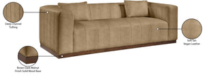 Meridian Furniture Mallina Channel Tufted Vegan Leather Sofa with Walnut Wood Base for Modern Living Rooms Tan 90.5 inches 44098Tan-S