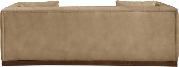 Meridian Furniture Mallina Channel Tufted Vegan Leather Sofa with Walnut Wood Base for Modern Living Rooms Tan 90.5 inches 44098Tan-S