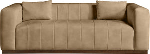 Meridian Furniture Mallina Channel Tufted Vegan Leather Sofa with Walnut Wood Base for Modern Living Rooms Tan 90.5 inches 44098Tan-S