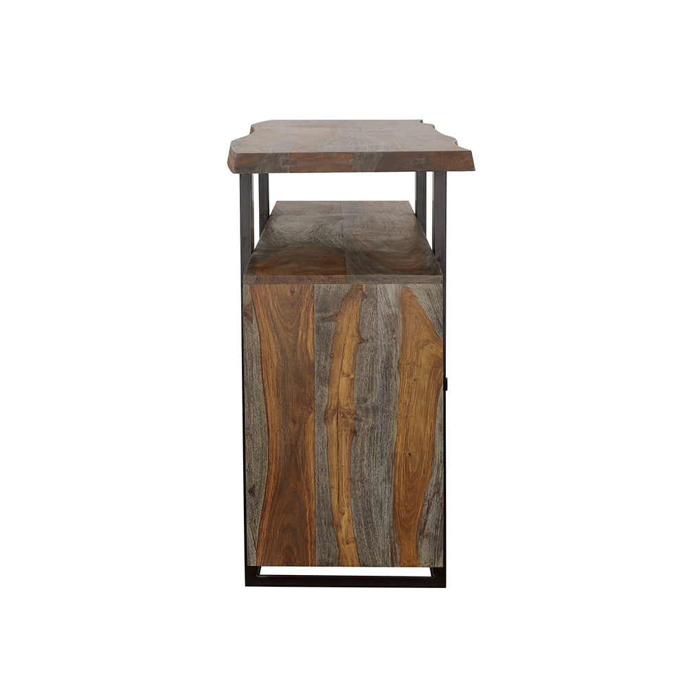 English Elm Kappelman Grey Sheesham Industrial 4-Door Server with Dual Countertops and U-Shaped Metal Legs B062P353472