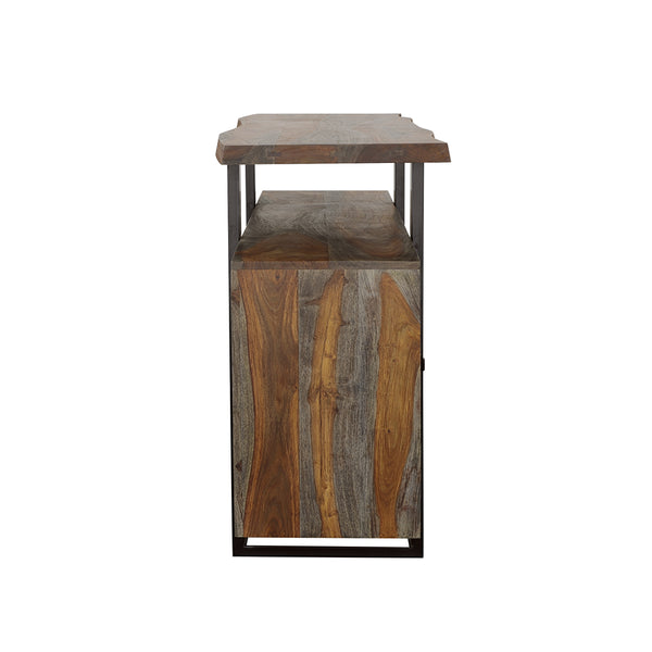 English Elm Kappelman Grey Sheesham Industrial 4-Door Server with Dual Countertops and U-Shaped Metal Legs B062P353472