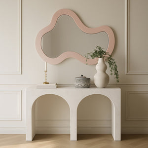 Meridian Furniture Oblique Brushed Pink Iron Sculptural Wall Mirror for Entryways and Living Rooms 440Pink-38M