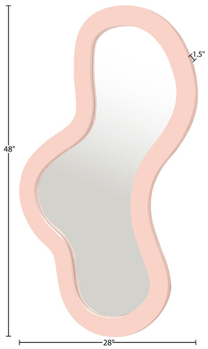 Meridian Furniture Oblique Brushed Pink Iron Wall Mirror Curved Silhouette for Bedroom or Entryway 440Pink-48M