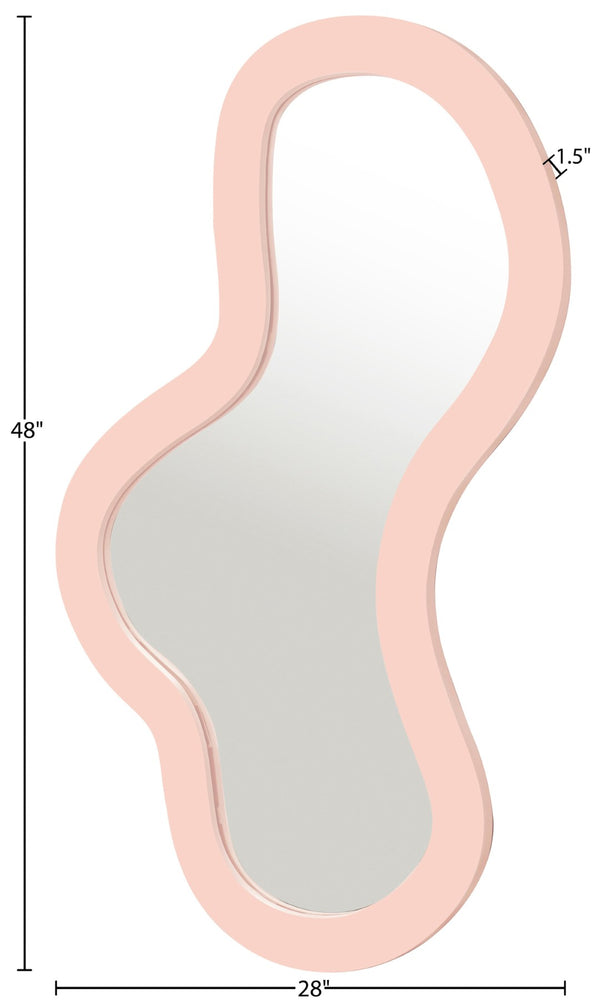 Meridian Furniture Oblique Brushed Pink Iron Wall Mirror Curved Silhouette for Bedroom or Entryway 440Pink-48M