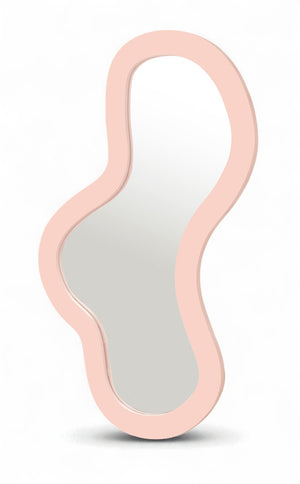 Meridian Furniture Oblique Brushed Pink Iron Wall Mirror Curved Silhouette for Bedroom or Entryway 440Pink-48M