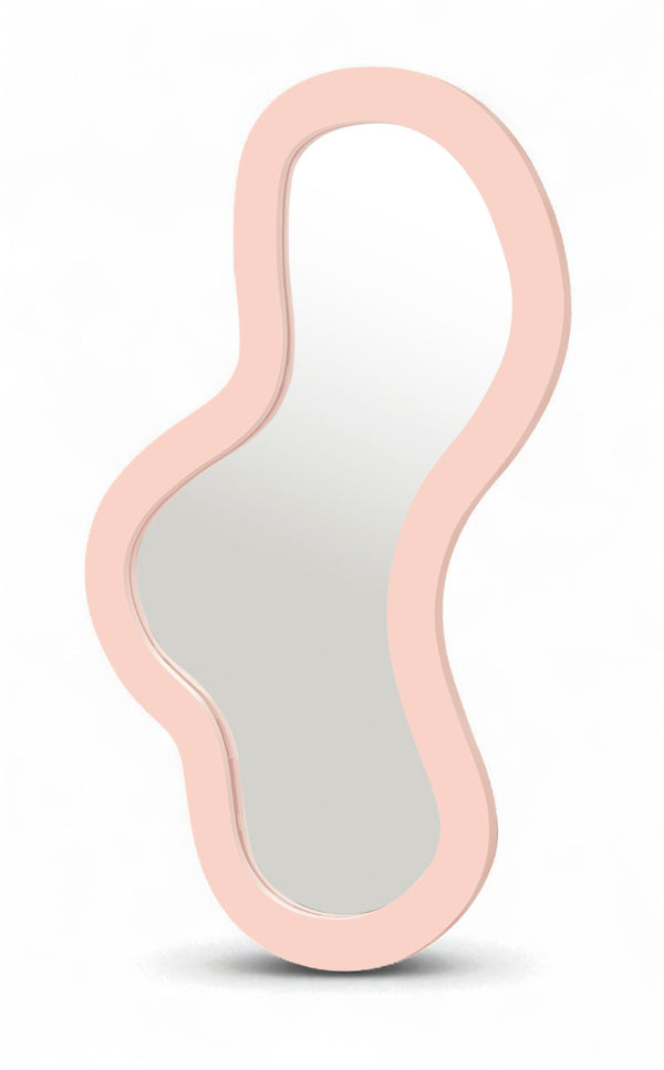 Meridian Furniture Oblique Brushed Pink Iron Wall Mirror Curved Silhouette for Bedroom or Entryway 440Pink-48M