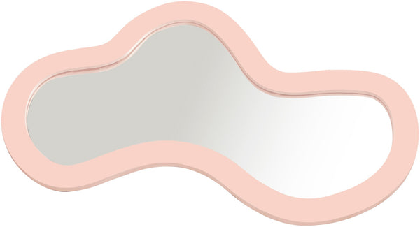 Meridian Furniture Oblique Brushed Pink Iron Wall Mirror Curved Silhouette for Bedroom or Entryway 440Pink-48M