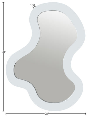 Meridian Furniture Oblique Wrought Iron Wall Mirror Matte White Curved Frame for Modern Entryways 440White-38M