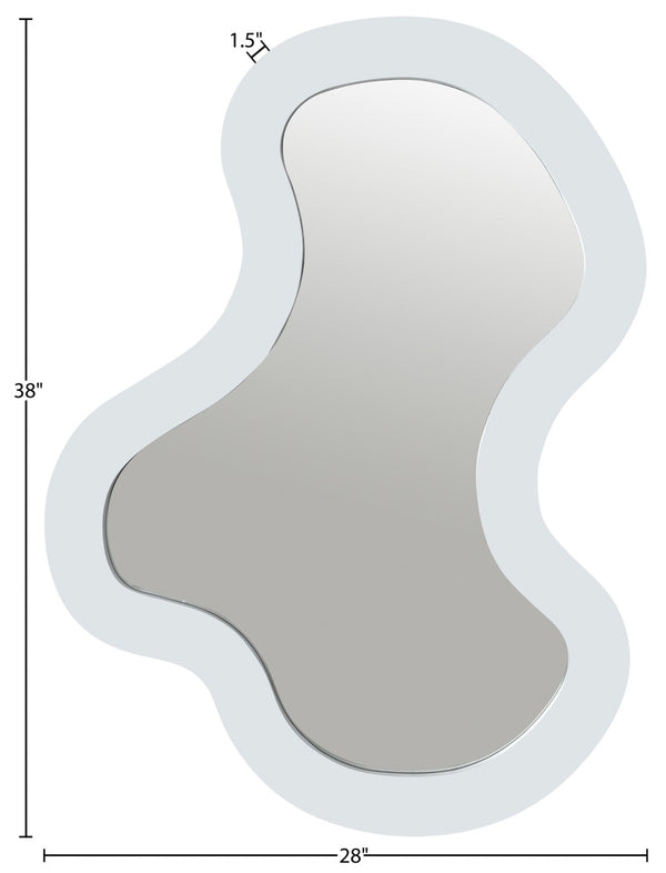 Meridian Furniture Oblique Wrought Iron Wall Mirror Matte White Curved Frame for Modern Entryways 440White-38M