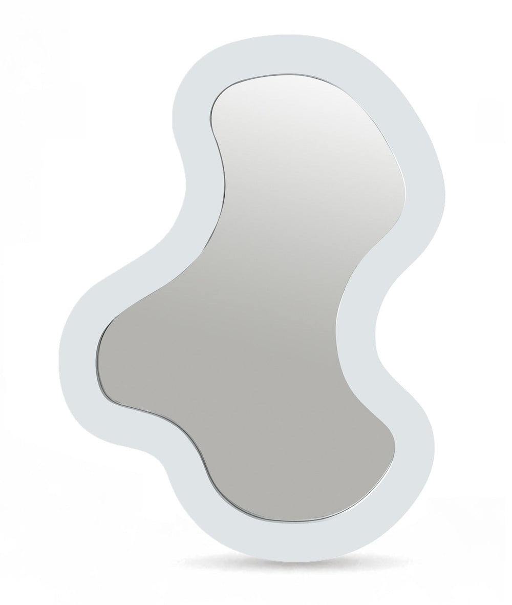 Meridian Furniture Oblique Wrought Iron Wall Mirror Matte White Curved Frame for Modern Entryways 440White-38M