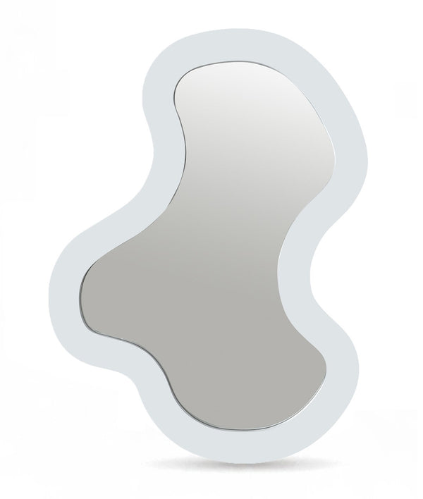 Meridian Furniture Oblique Wrought Iron Wall Mirror Matte White Curved Frame for Modern Entryways 440White-38M
