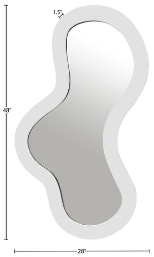 Meridian Furniture Oblique Matte White Iron Frame Wall Mirror with Curved Silhouette for Modern Interiors 440White-48M