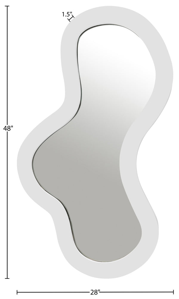 Meridian Furniture Oblique Matte White Iron Frame Wall Mirror with Curved Silhouette for Modern Interiors 440White-48M