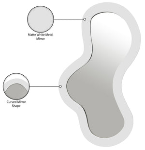 Meridian Furniture Oblique Matte White Iron Frame Wall Mirror with Curved Silhouette for Modern Interiors 440White-48M