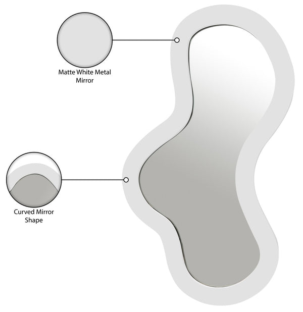 Meridian Furniture Oblique Matte White Iron Frame Wall Mirror with Curved Silhouette for Modern Interiors 440White-48M