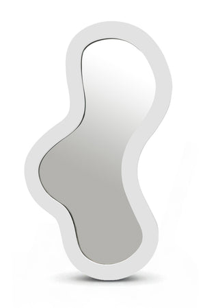 Meridian Furniture Oblique Matte White Iron Frame Wall Mirror with Curved Silhouette for Modern Interiors 440White-48M