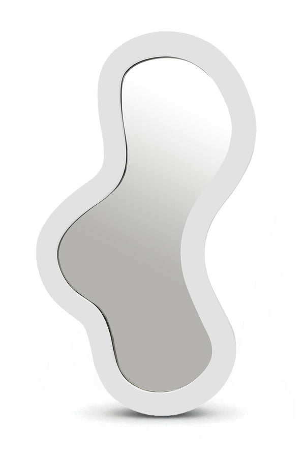 Meridian Furniture Oblique Matte White Iron Frame Wall Mirror with Curved Silhouette for Modern Interiors 440White-48M