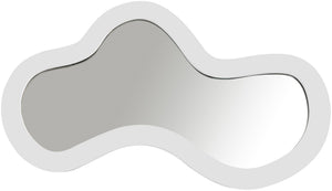 Meridian Furniture Oblique Matte White Iron Frame Wall Mirror with Curved Silhouette for Modern Interiors 440White-48M