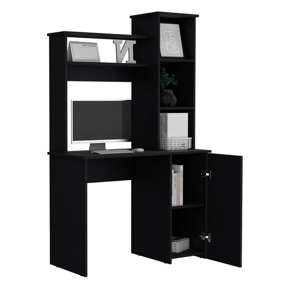 English Elm Carson Black Computer Desk with Hutch, Spacious 25.8" x 17.7" Work Surface, Cabinet & Shelves B070P188877