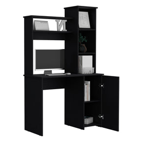English Elm Carson Black Computer Desk with Hutch, 25.8"x17.7" Work Surface, Single Door Cabinet & Shelves B200P188877