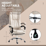 English Elm Vinsetto Microfiber Office Chair, High Back Computer Chair With 6 Point Massage, Heat, Adjustable Height and Retractable Footrest, Cream White