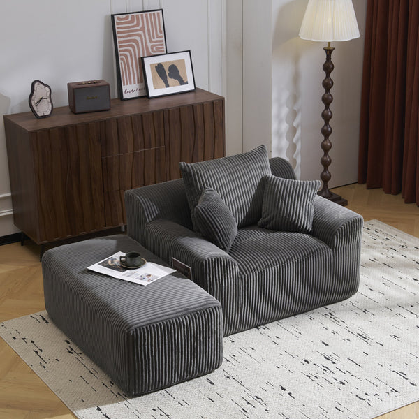 English Elm Oversized corduroy chaise lounge with ottoman, plush boneless sofa, ergonomic pillows for relaxing comfort Grey W1901P278403