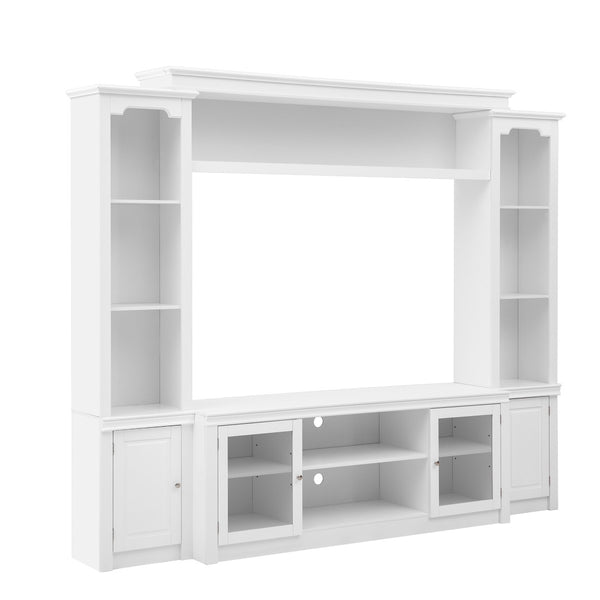 English Elm Entertainment Wall Unit with Glass Doors Open Shelving Mdf Living Room Storage White N710S688102K