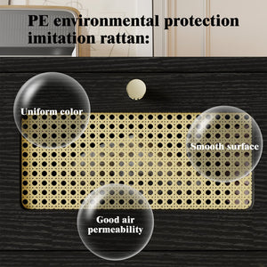 English Elm 4 Drawer Dresser Black - Modern Rattan-Front Chest with Wide Metal-Handle Drawers, Durable MDF Storage W2227P144261