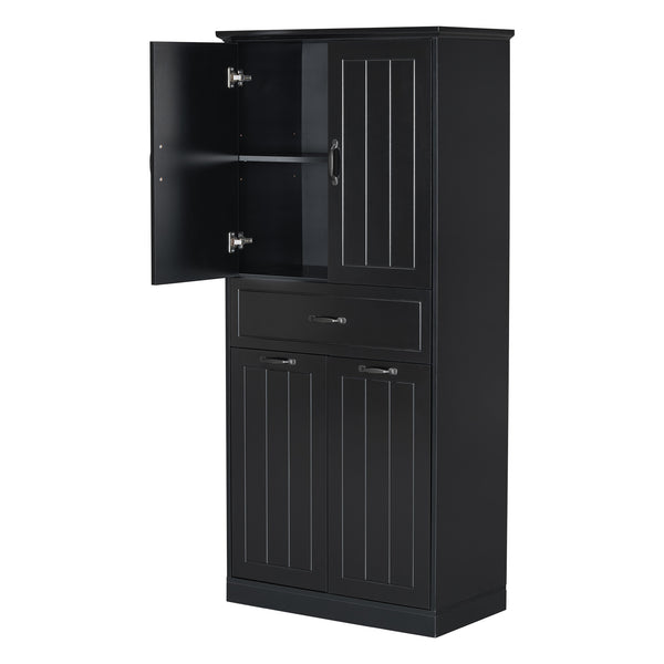 English Elm Christopher Knight Home® - Bathroom Storage Cabinet with Doors Drawer & Dual Laundry Baskets, MDF Build, Adjustable Shelf, Anti-Tip Device Black N759P243350B
