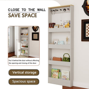 English Elm 72" Slim Six-tier Freestanding Cabinet Antique White Finish for Bathroom or Hallway W282P412292