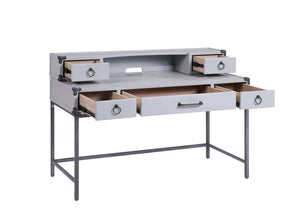 English Elm Orchest Gray Finish Writing Desk with 3 Smooth-Glide Drawers, Metal Braces & Sturdy Wooden Frame B2726P243698