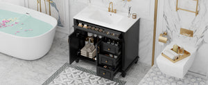 English Elm 36" Modern Bathroom Vanity with Ceramic Sink, Gold Handles, Flip-Out Drawer & Soft-Close Doors Black N725P283623B