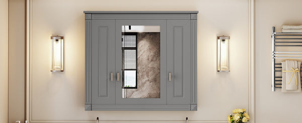 English Elm Bathroom Wall Cabinet Mirrored Mdf Three Door Over Toilet Gray Storage Unit N710P252503E