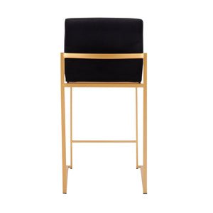 English Elm Fuji 26" High Back Velvet Counter Stools Set Of 3 - Luxurious Black Upholstery & Gold Steel Frame B202P221983