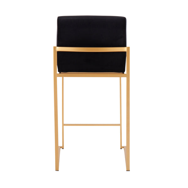 English Elm Fuji 26" High Back Velvet Counter Stools Set Of 3 - Luxurious Black Upholstery & Gold Steel Frame B202P221983