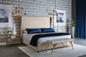 Sunpan Taylen Bench - Elegant Sculptural Design with Gold Aluminum Base and Genuine Leather Tufted Seat Cream Leather