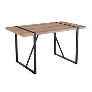 English Elm Rustic 55" Industrial Rectangular Dining Table for 4-6, 1.5" Engineered Wood Top, Black Metal Legs W1512P409971