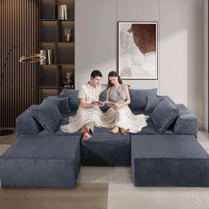 English Elm 8-Piece Modular U-Shaped Sectional Sofa with Oversized Chaise and Bed, Corduroy Luxury, No Assembly Needed Grey W3163S00041