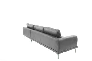 English Elm Left Facing Sofa Antique Grey Breathable Leatherette Sectional with Wide Chaise, Metal Legs, Modern Comfort pillows included B011S01065