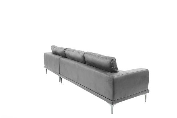 English Elm Left Facing Sofa Antique Grey Breathable Leatherette Sectional with Wide Chaise, Metal Legs, Modern Comfort pillows included B011S01065