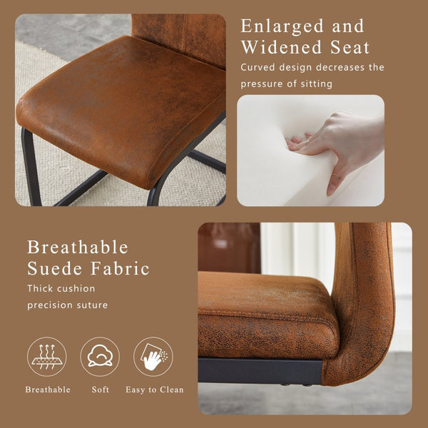 English Elm Set of 2 Vintage Brown Suede Fabric High Back Dining Chairs with Black Metal Frame W1151P324769