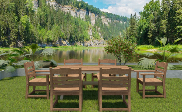 English Elm Patio HIPS Outdoor Dining Chair Set of 2 with Armrests, Imitation Wood Grain Teak Finish, UV-Protected Comfort Light Teak W1209107725