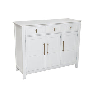English Elm Cabinet with Three Doors Acacia Wood White Finish Gold Hardware Entryway Dining Storage N780P295774K