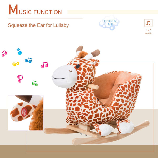 English Elm Kids Giraffe Plush Ride on Rocking Toy with Musical Ear Button and Safety Belt T3971P383495