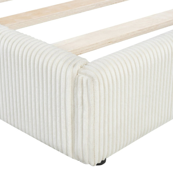 English Elm Full Size L-shaped Corduroy Upholstered Daybed Sofa for Living Room or Studio Beige N737P380207A