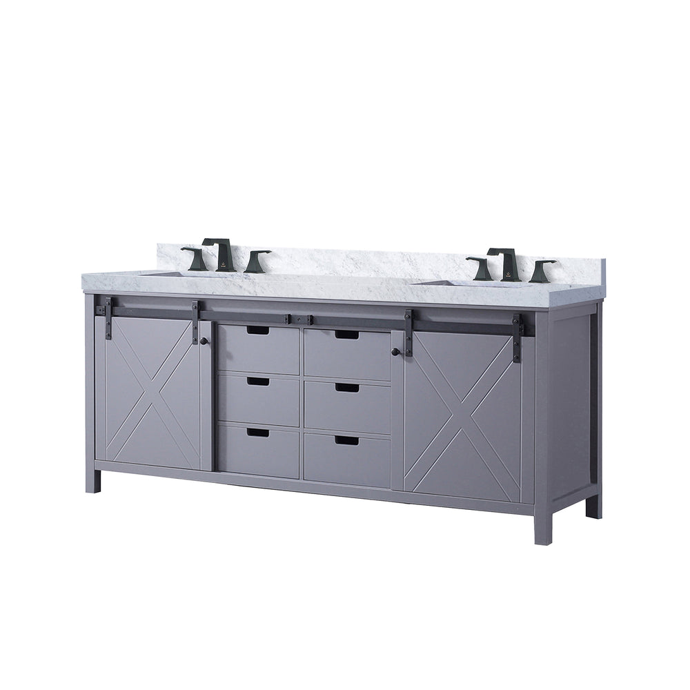 English Elm Dark Grey Double Bath Vanity 80 in W x 22 in D with Carrara Marble, Matte Black Faucet, Soft-Close Storage B2731P260152