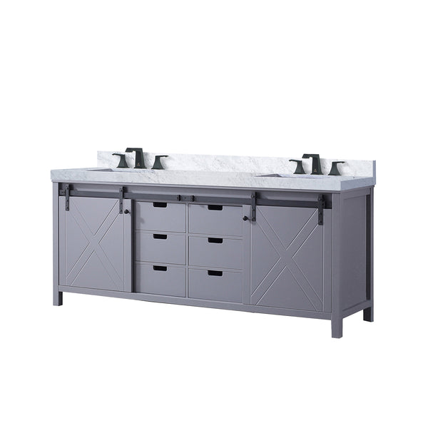 English Elm Dark Grey Double Bath Vanity 80 in W x 22 in D with Carrara Marble, Matte Black Faucet, Soft-Close Storage B2731P260152